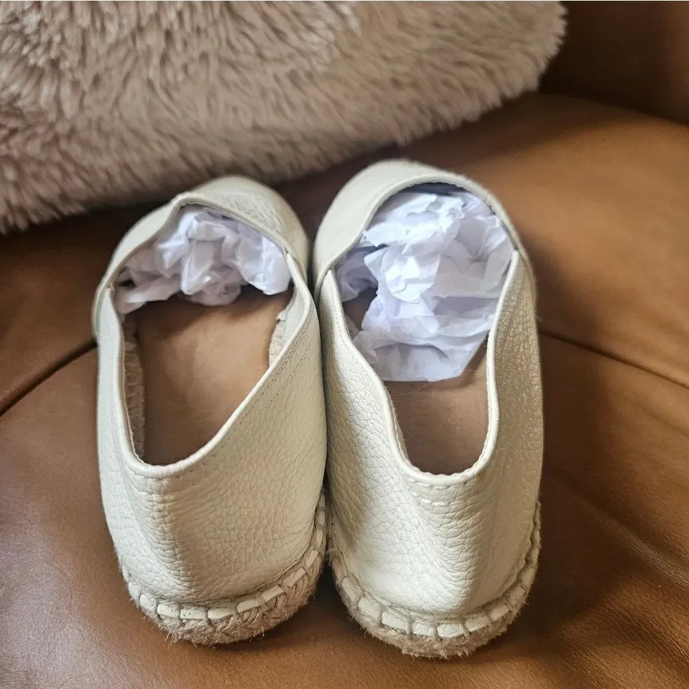 Maypol women's Cream, pebbled leather, Espadrille Flats sz 39 or 8.5
